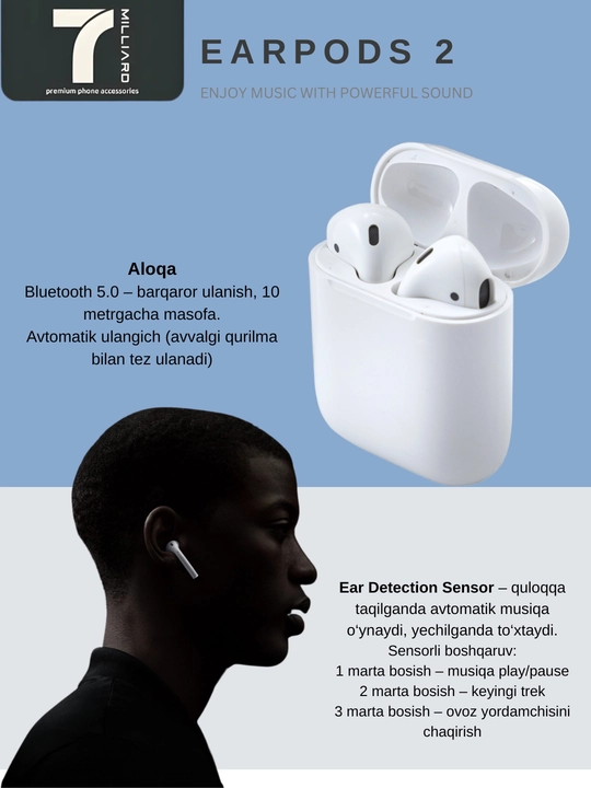 7 Millard EarPods 2 (ORG) HI-FI Music, HI-Res Audio, обнаружение уха, белые