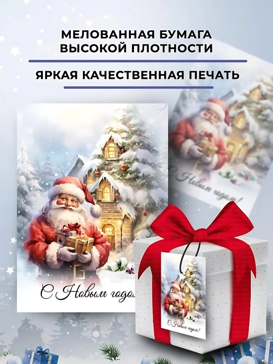 Yangi yil tabrik otkritkalari 10 dona + archa bezagi qutida, sovg‘a to‘plami
