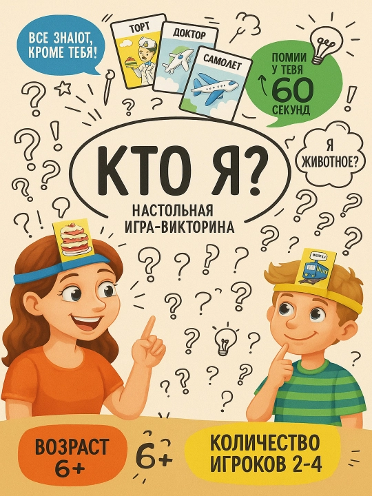 Детская настольная игра на угадывание слов "Кто я?, - 