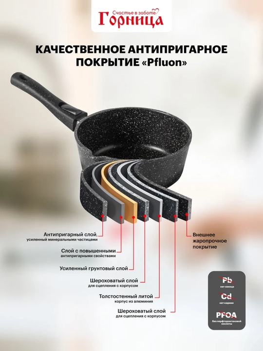 Ковш с антипригарным покрытием "Горница", с крышкой
