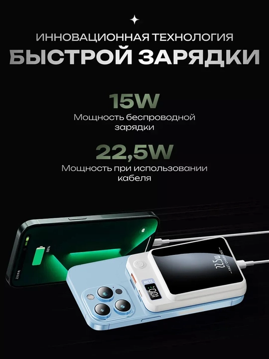 MagSafe tashqi akkumulyatori, PowerBank 10 000 mA/soat, 22,5 Vt magnit, tez zaryadlanuvchi