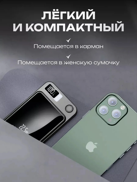 MagSafe tashqi akkumulyatori, PowerBank 10 000 mA/soat, 22,5 Vt magnit, tez zaryadlanuvchi