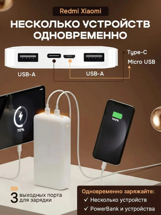 Power-банк 20 000 мА·ч с быстрой зарядкой 