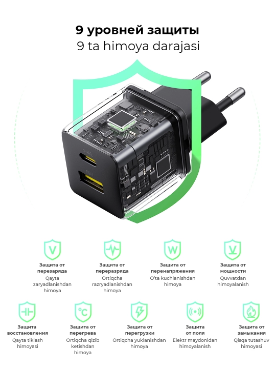 Universal zaryadlash qurilmasi Baseus Palm Fast Charger C+U, 20 Vt zaryadchik