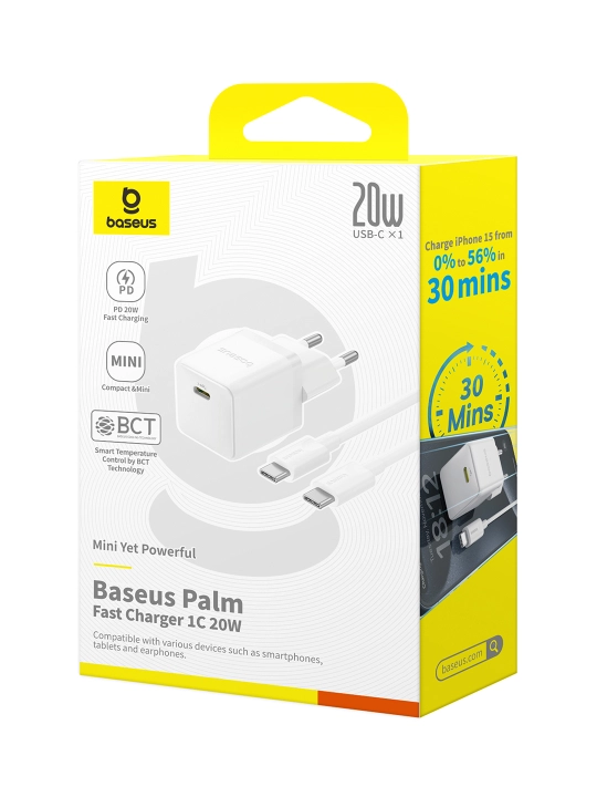 Universal zaryadlash qurilmasi Baseus Palm Fast Charger 1C, 20 Vt zaryadchik, kabel bilan