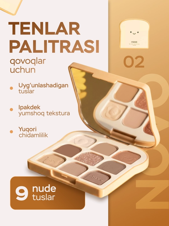 Novo ko'z soyasi palitrasi, yalang'och soyalar, chidamli, shimmer, yaltiroq, mot
