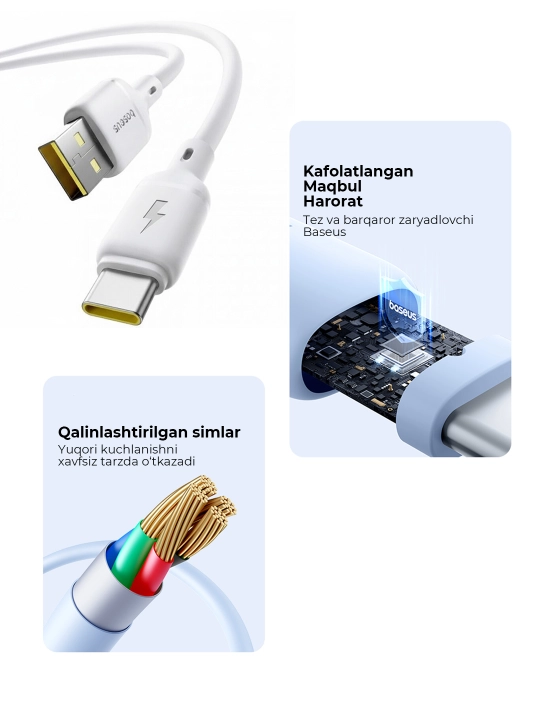 Kabel Baseus Silky USB-A to USB-C 3A, 1 va 2 metr