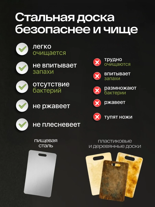 Oshxona uchun universal po'latdan yasalgan kesish taxtasi, 2 o'lcham