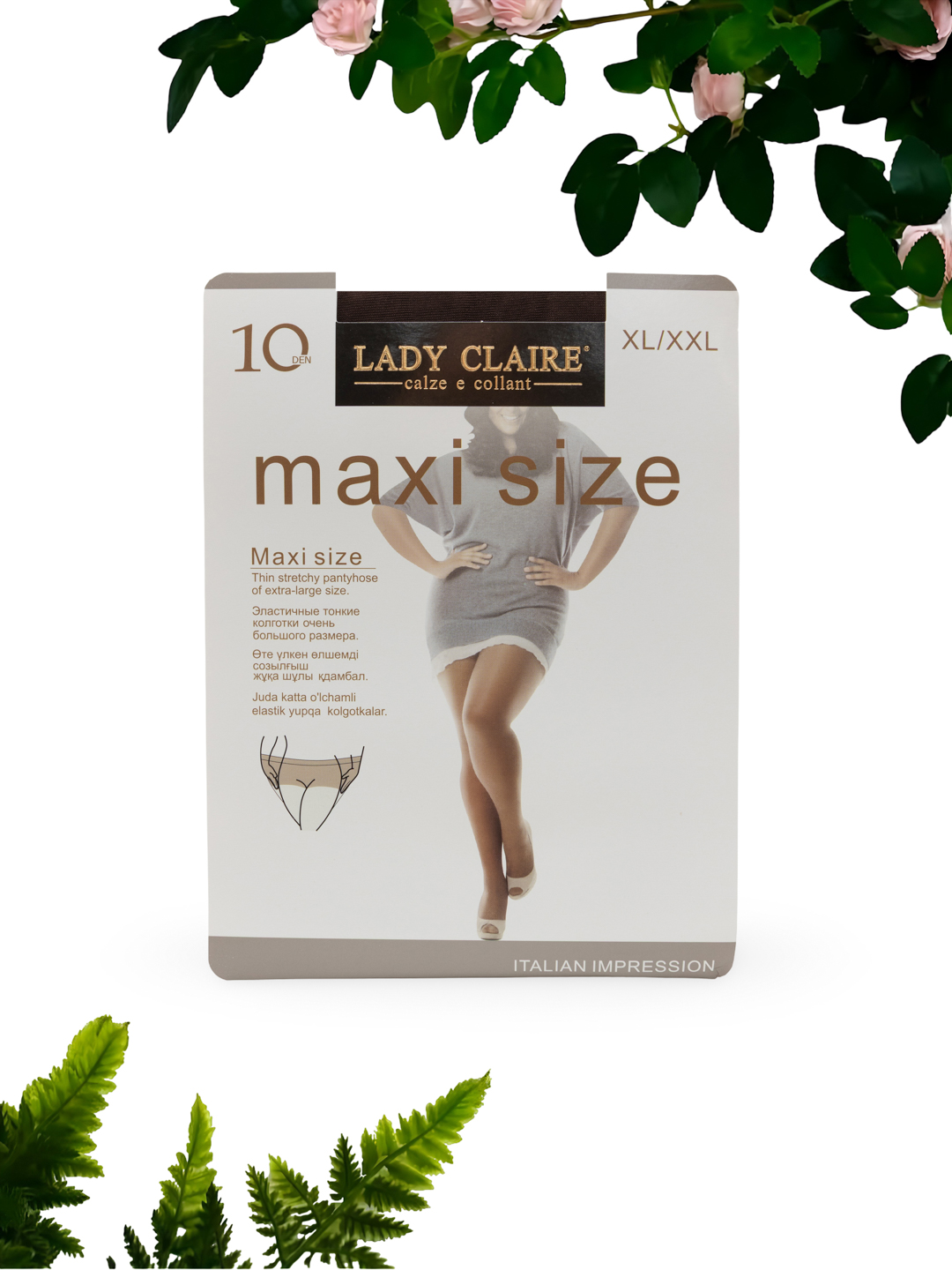 Женские капроновые колготки LADY CLAIRE 10 DEN MAXI SIZE большие размеры до 120 кг - 