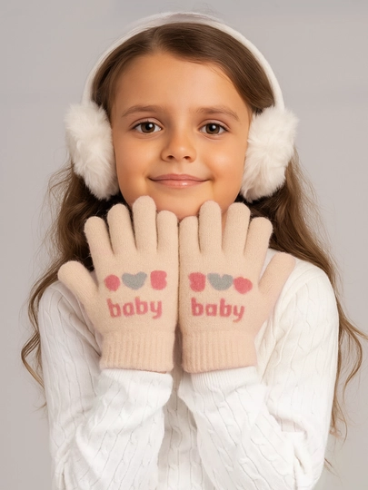Зимние детские перчатки, 5-7 лет — SAKO002-BABY-ПУДР