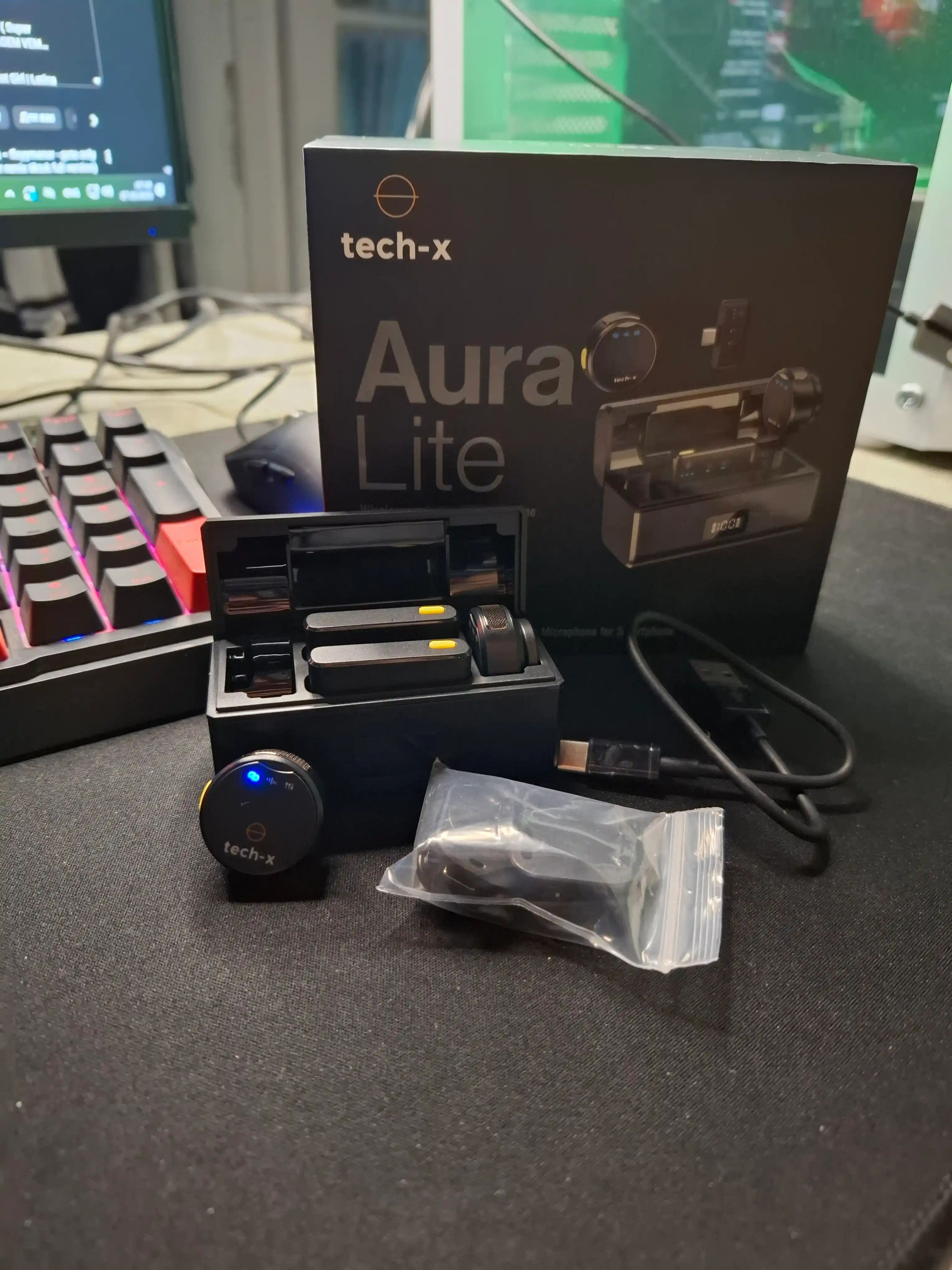 Simsiz mikrofon Tech-X Aura Lite 2 qabul qiluvchi iPhone/Android, 360° ovoz