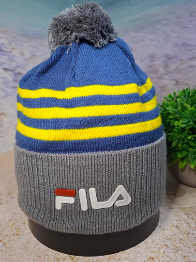 Шапка зимняя мужская стильная на флисе с помпоном FILA  - 