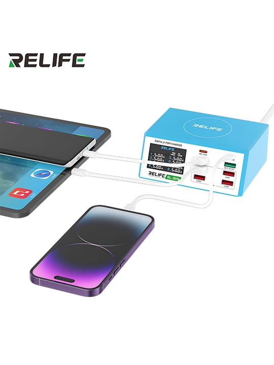 RELIFE RL-309A — Мощное 8-портовое зарядное устройство 100 Вт с поддержкой PD 3.0 и QC 3.0 - 