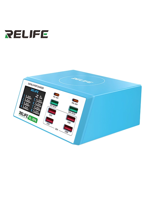 RELIFE RL-309A — Мощное 8-портовое зарядное устройство 100 Вт с поддержкой PD 3.0 и QC 3.0