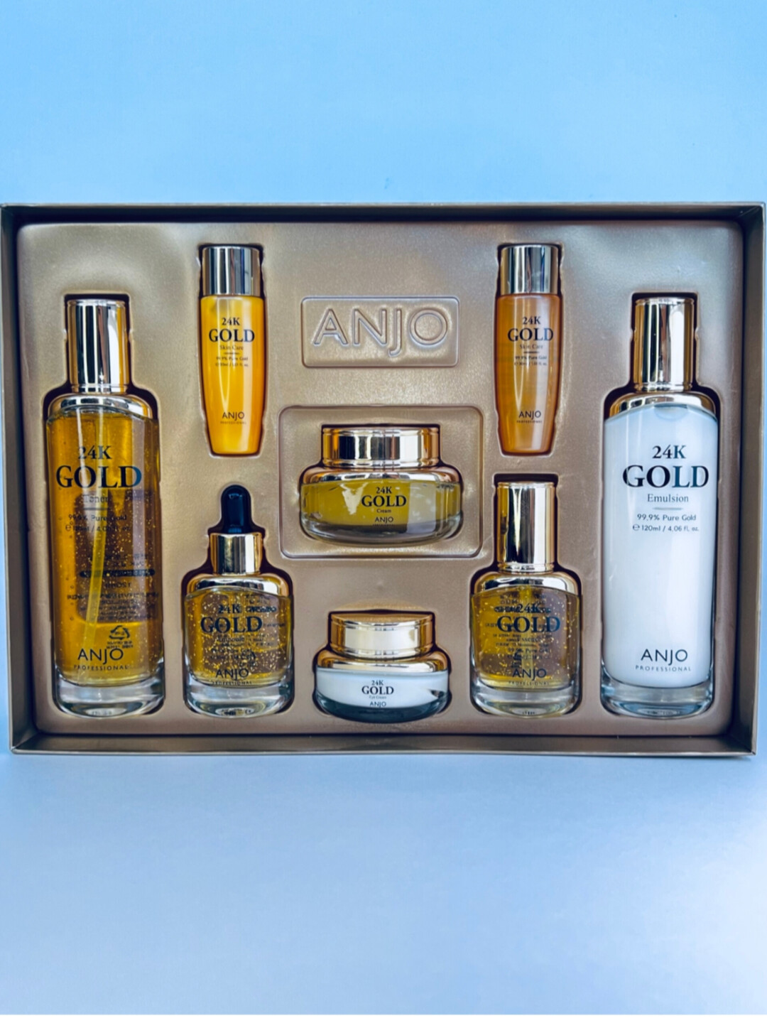 Anjo 24K Real gold Anti-Age - корейский косметический набор, увлажняющий и омолаживающий - 