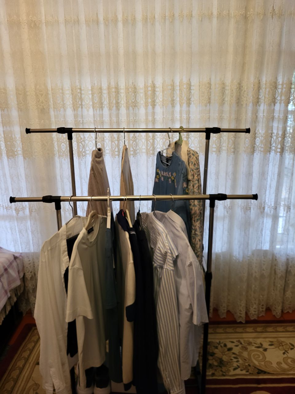 Вешалка для одежды, напольная, двойная, на колёсиках, гардероб