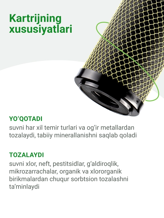 10SL ko‘mirli suv filtri, geyzer miks, 0.6 mkm blok, suvni xlordan tozalash