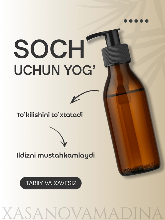 Soch va soqol o‘stiruvchi yog' oziqlantiruvchi tokilishiga qarshi mustahkamlovchi - 