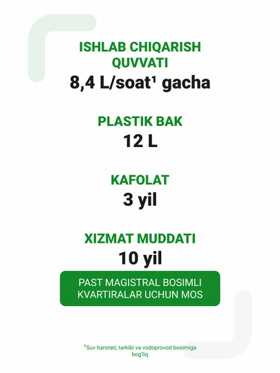 Geyser Allegro teskari osmos, lavabo uchun suv filtri, 12 litr idish, kran bilan