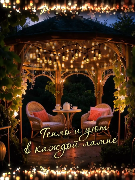 Retro uslubdagi tashqi LED elektr girlyanda, 10 dona lampa, 5 metr, 220V, suvga chidamli