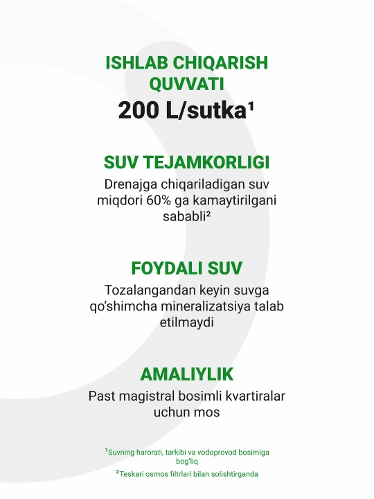 Teskari osmosli Geyser Nanotek P, lavabo uchun suv filtri, 12 l idish va kran, nasosli