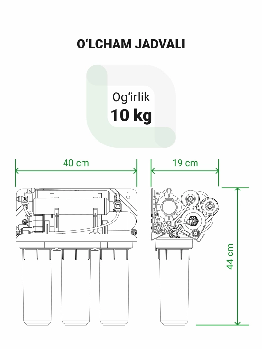 Teskari osmosli Geyser Nanotek P, lavabo uchun suv filtri, 12 l idish va kran, nasosli