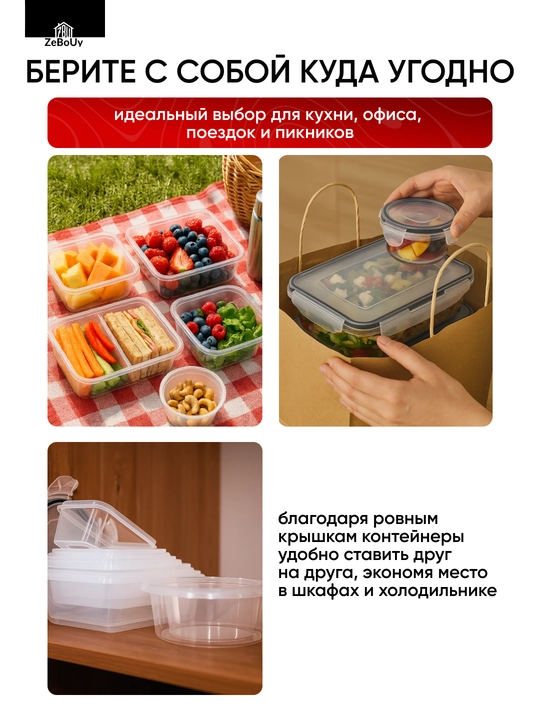 Набор контейнеров для хранения продуктов герметичный пластиковый, два варианта