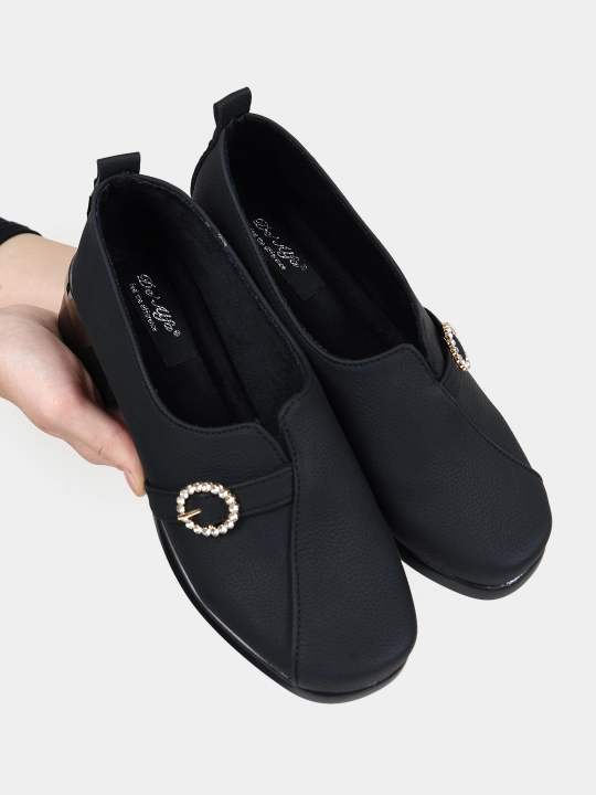 Ayollar poyabzali Sling Black Stiletto - barqaror poshnali zamonaviy poyabzal, nachos yo'q