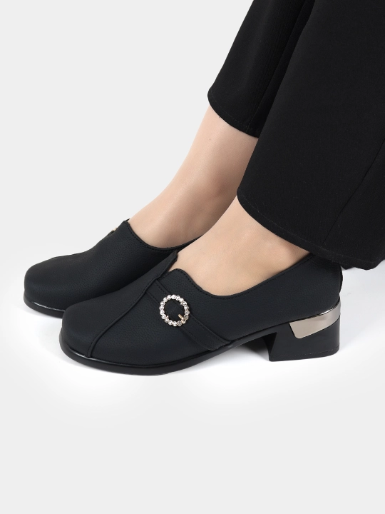 Ayollar poyabzali Sling Black Stiletto - barqaror poshnali zamonaviy poyabzal, nachos yo'q