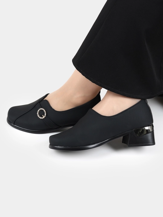 Ayollar poyabzali Sling Black Stiletto - barqaror poshnali zamonaviy poyabzal, nachos yo'q
