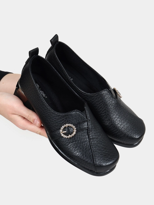 Ayollar poyabzali Sling Black Stiletto - barqaror poshnali zamonaviy poyabzal, nachos yo'q