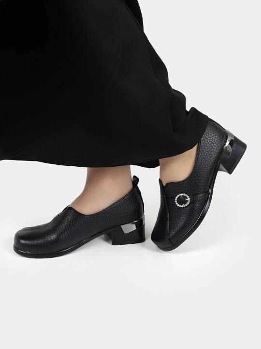 Ayollar poyabzali Sling Black Stiletto - barqaror poshnali zamonaviy poyabzal, nachos yo'q