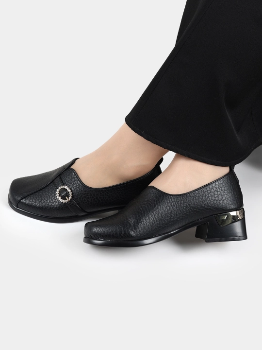 Ayollar poyabzali Sling Black Stiletto - barqaror poshnali zamonaviy poyabzal, nachos yo'q