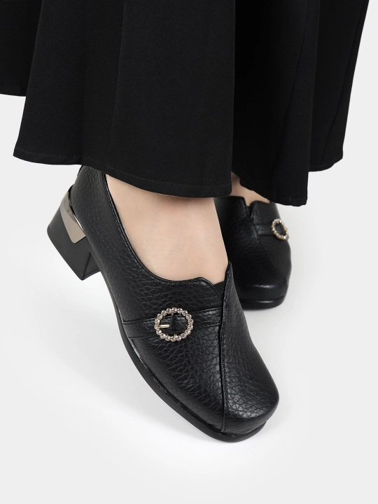 Ayollar poyabzali Sling Black Stiletto - barqaror poshnali zamonaviy poyabzal, nachos yo'q