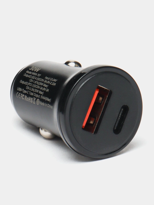 Быстрое автомобильное зарядное устройство USB Type-C 30W + наушники с микрофоном в подарок
