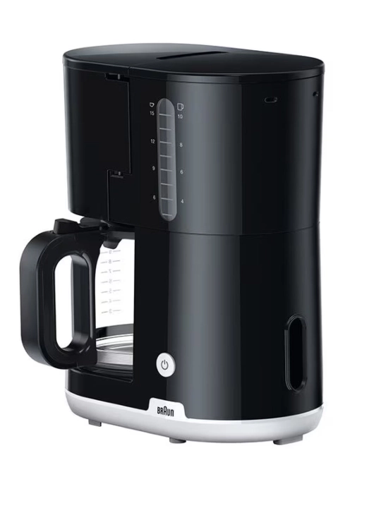 Braun KF1100BK tomchili kofe mashinasi, 1.25 l, 1000 Vt, shisha krujka, avtomatik o‘chish