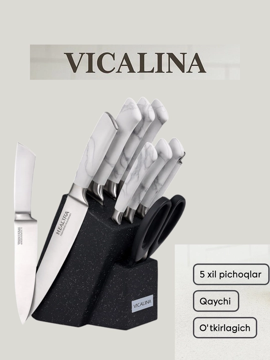 Oshxona pichoqlari to‘plami Vicalina, zanglamaydigan po‘latdan, 8 ta buyum, taglik bilan - 