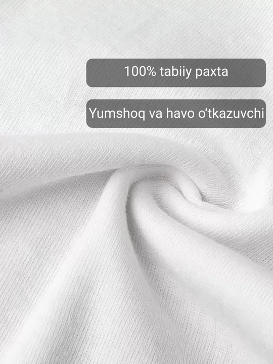 Erkaklar maykasi, oq, 100% paxta, ichki, ko‘ylak ostidan, yozgi, asosiy, ORZU-TEKS