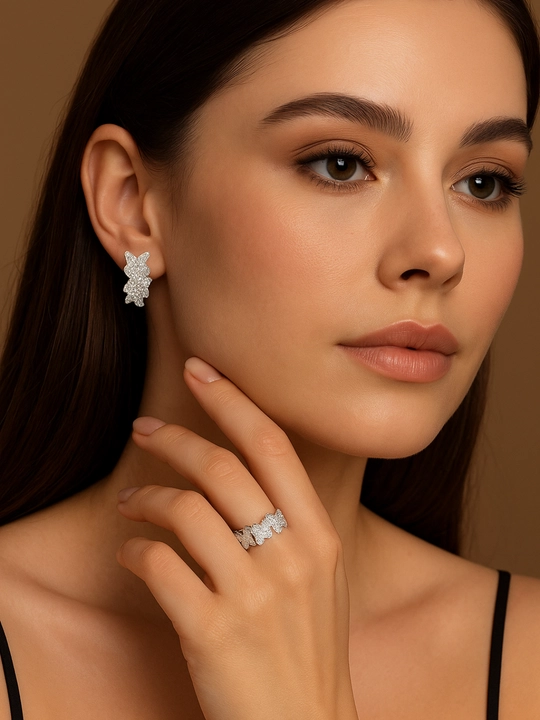 SILVER LINE Butterfly  — серебряный комплект с фианитами в форме бабочек , кольцо и серьги