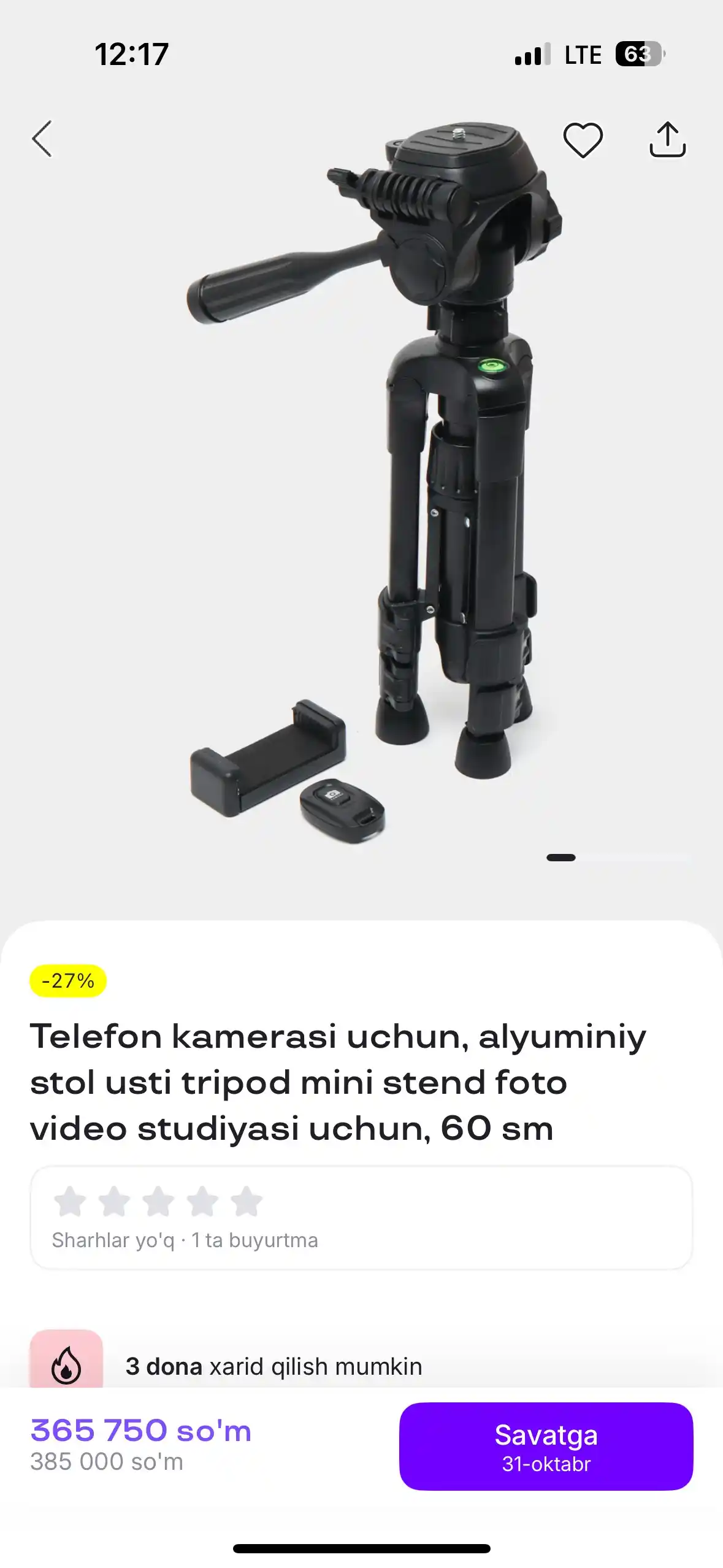 Telefon kamerasi uchun, alyuminiy stol usti tripod mini stend foto video studiyasi uchun, 60 sm 