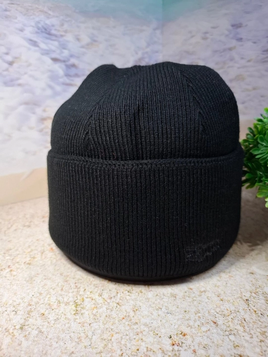 Шапка мужская, черная, классика, вязаная, бини, зимняя на флисе - 