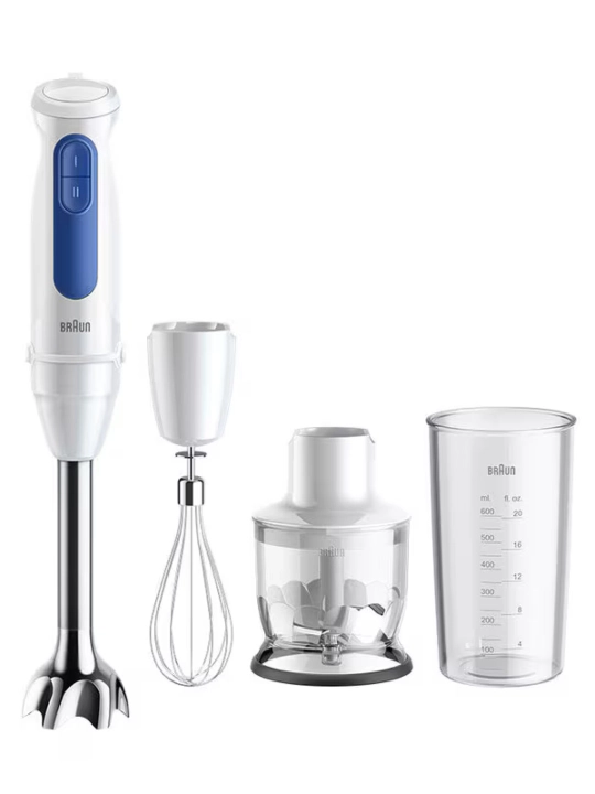 Qoʻl blenderi Braun MQ30202MWH MultiQuick 3, 700 Vt, venchik va maydalagich bilan