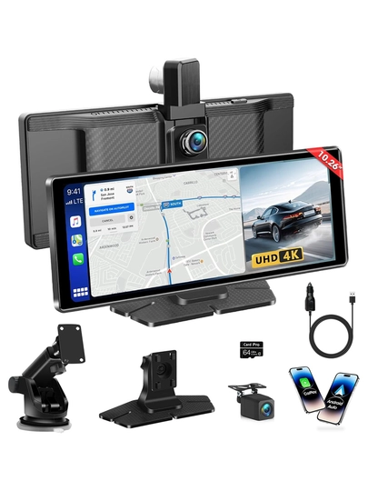Smart 4K videoregistrator 10.26" Full sensorli displey, CarPlay/AndroidAuto, 64Gb+Aux 2