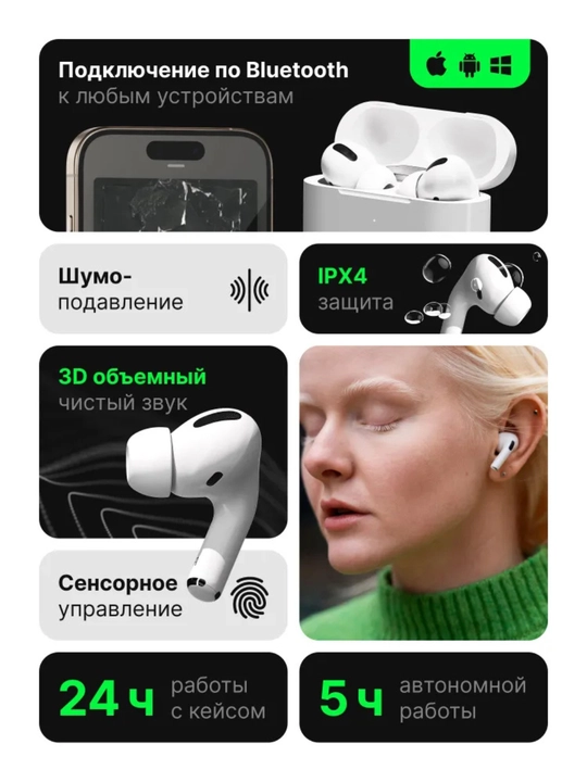 Simsiz quloqchinlar Pods Pro 2 – Bluetooth 5.3, Android / iOS uchun, shovqinni kamaytiradi