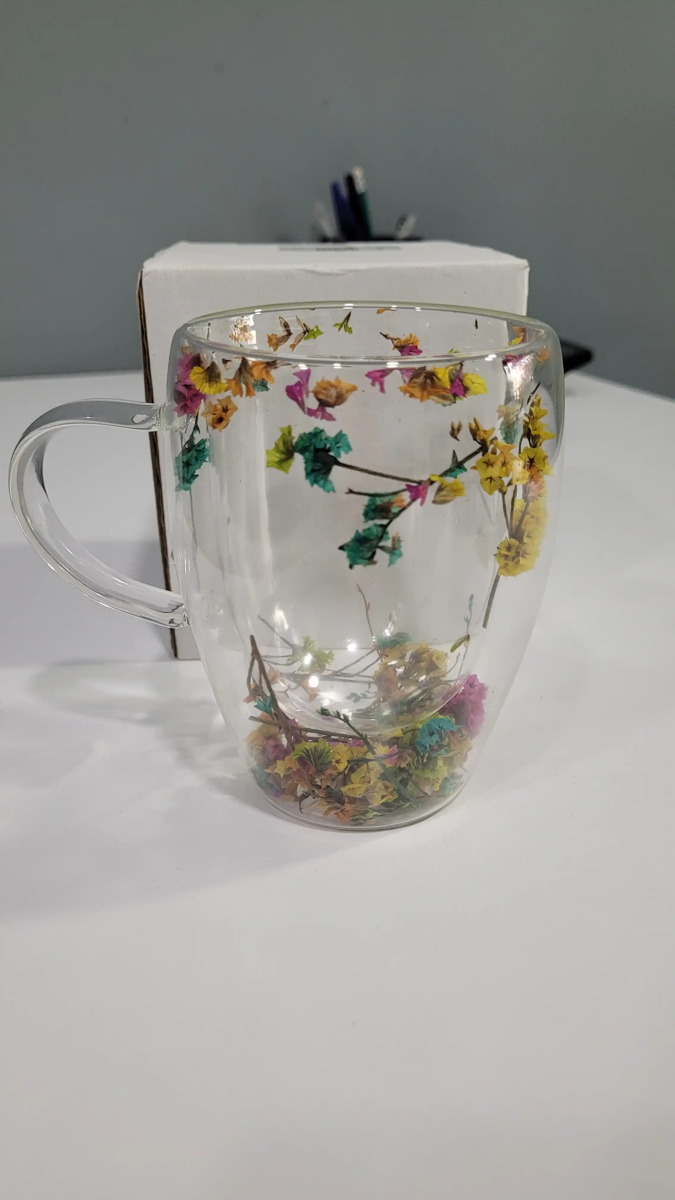 Shisha krujka, ikki devorli va gulli, 250, 350 ml