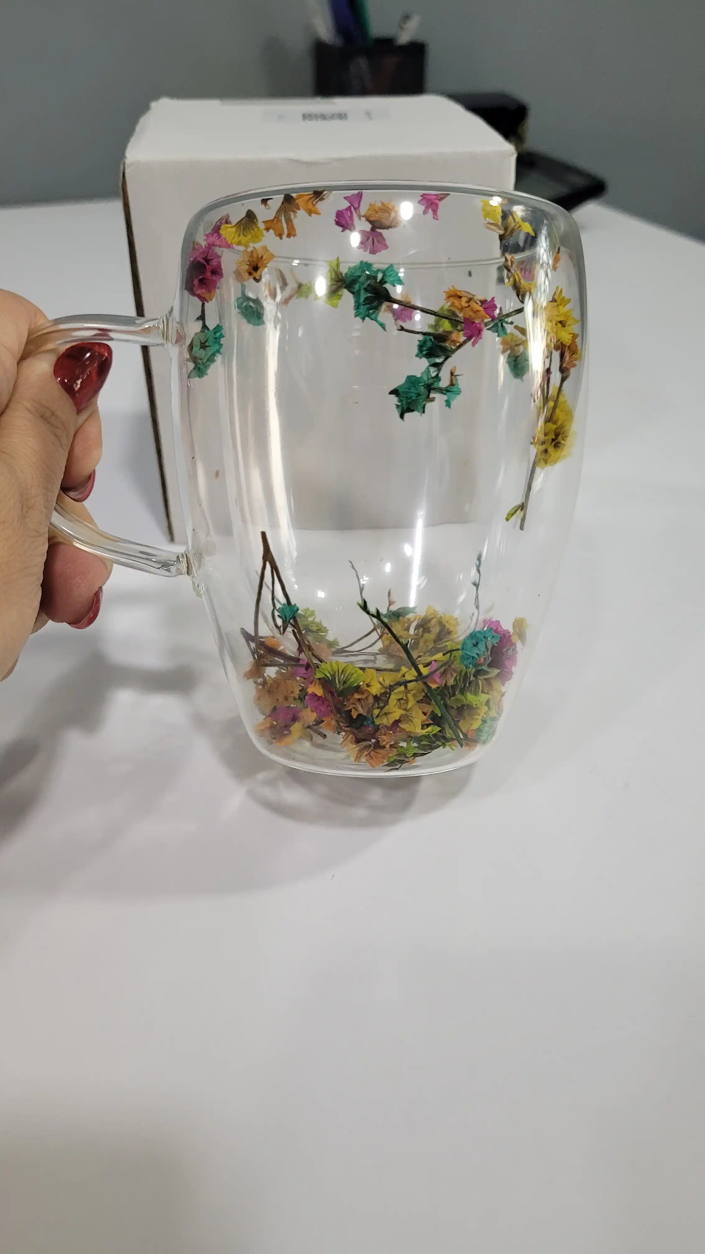 Shisha krujka, ikki devorli va gulli, 250, 350 ml