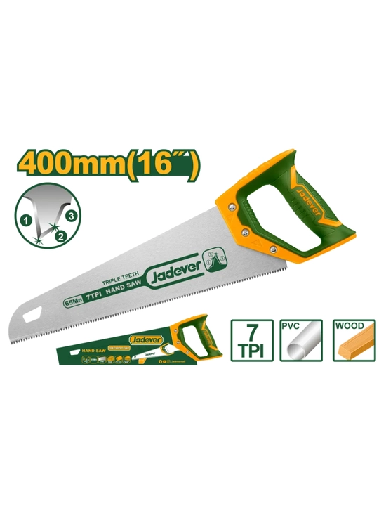 Ручная пила Jadever JDHW8G16 из стали 65Mn, длина лезвии 400 мм, 7TPI