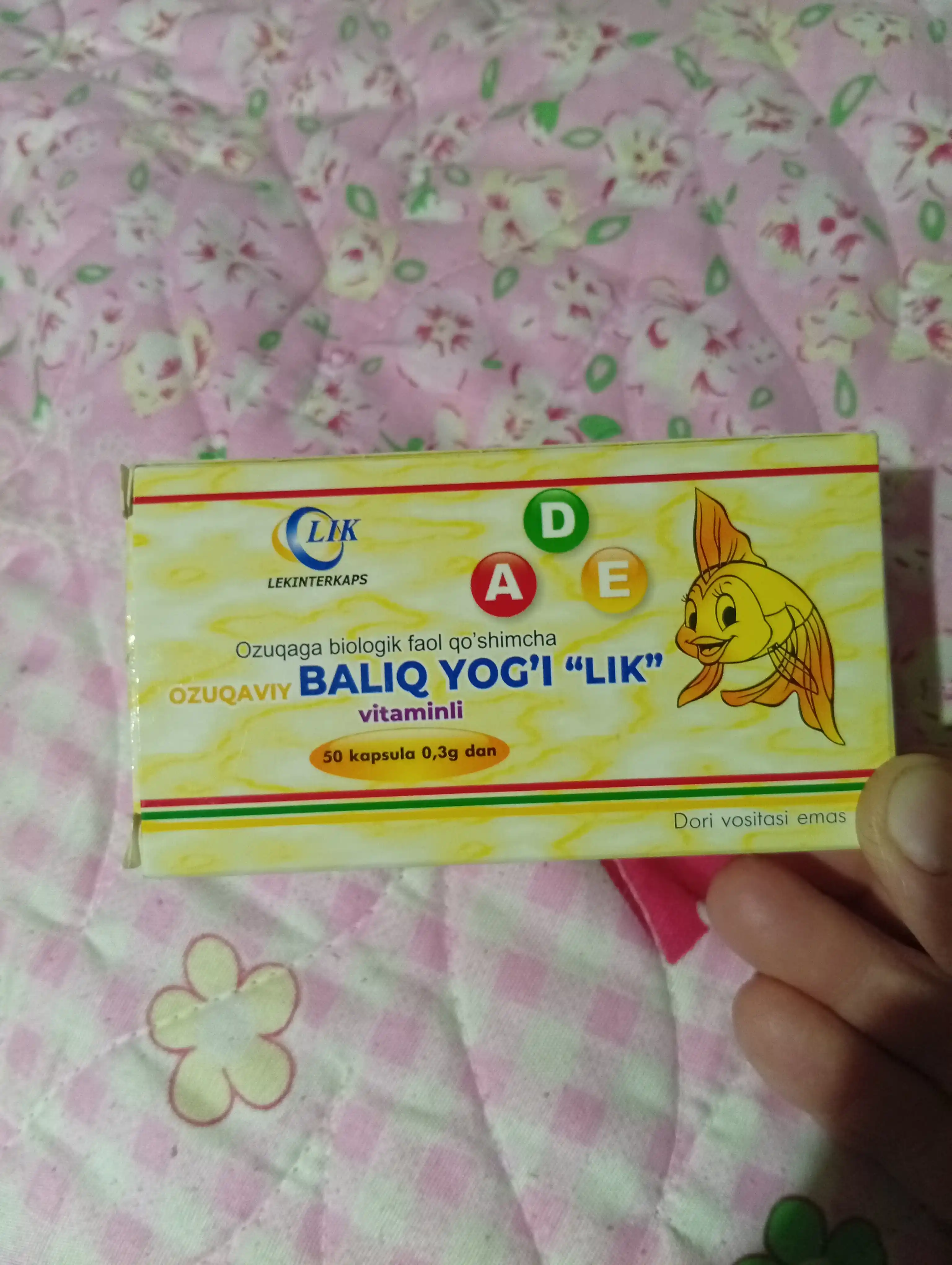 Baliq yog'i "LIK" vitamin A.D.E bilan, 300 mg, 50 kapsula
