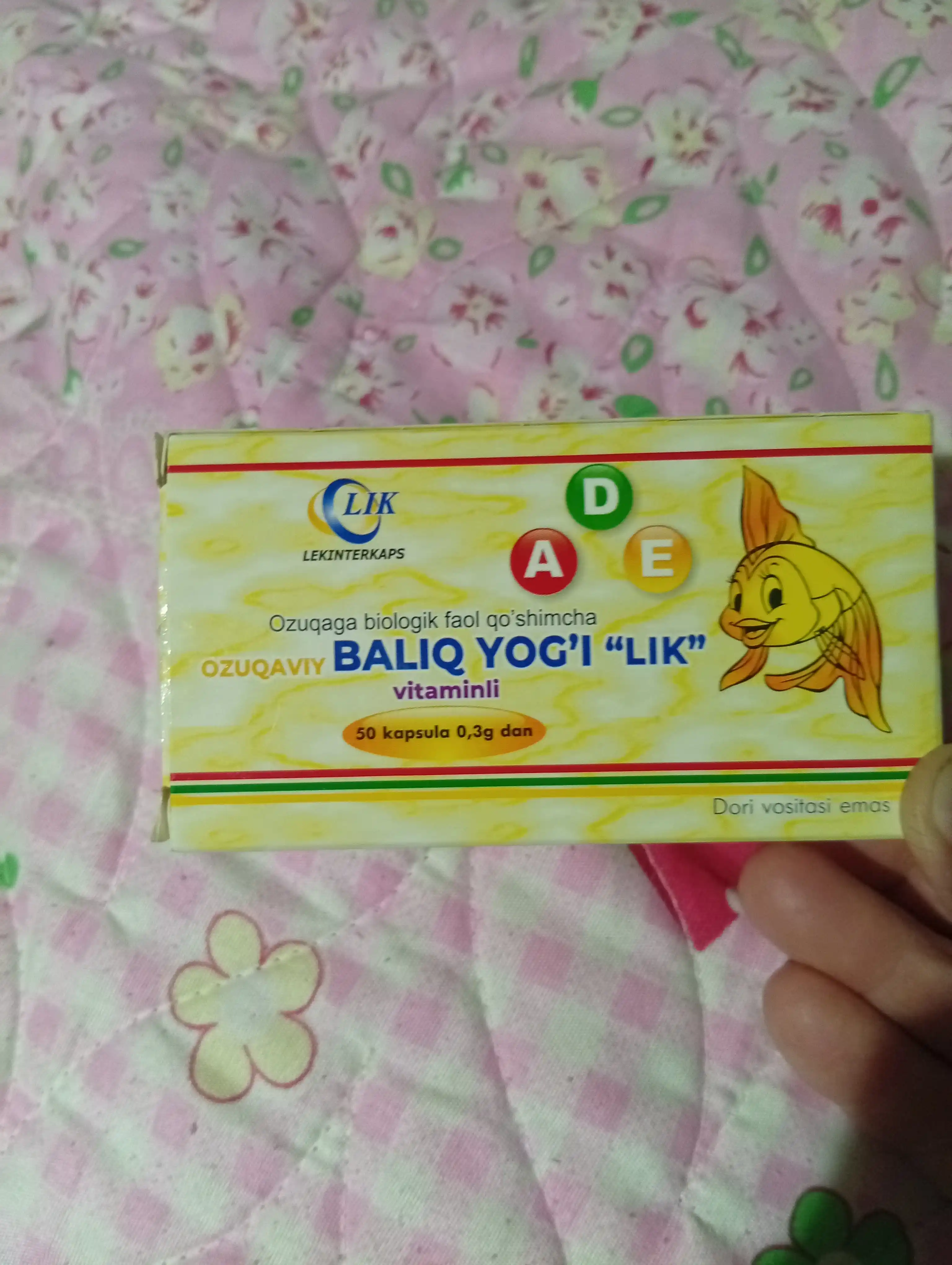 Baliq yog'i "LIK" vitamin A.D.E bilan, 300 mg, 50 kapsula