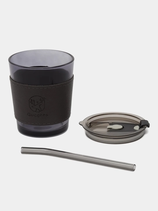 Somon, qopqoq va charm qopqoqli, 350-450 ml, shisha issiqlikka chidamli stakan
